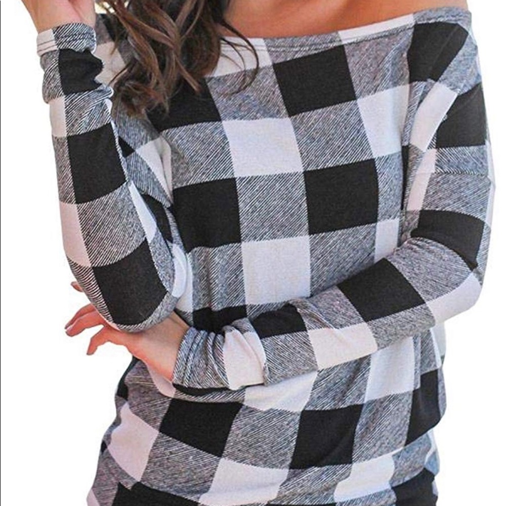 Black and white plaid slouchy sweater
